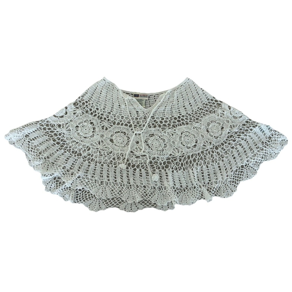 Faded Glory White Crochet Lace Shawl Cape
